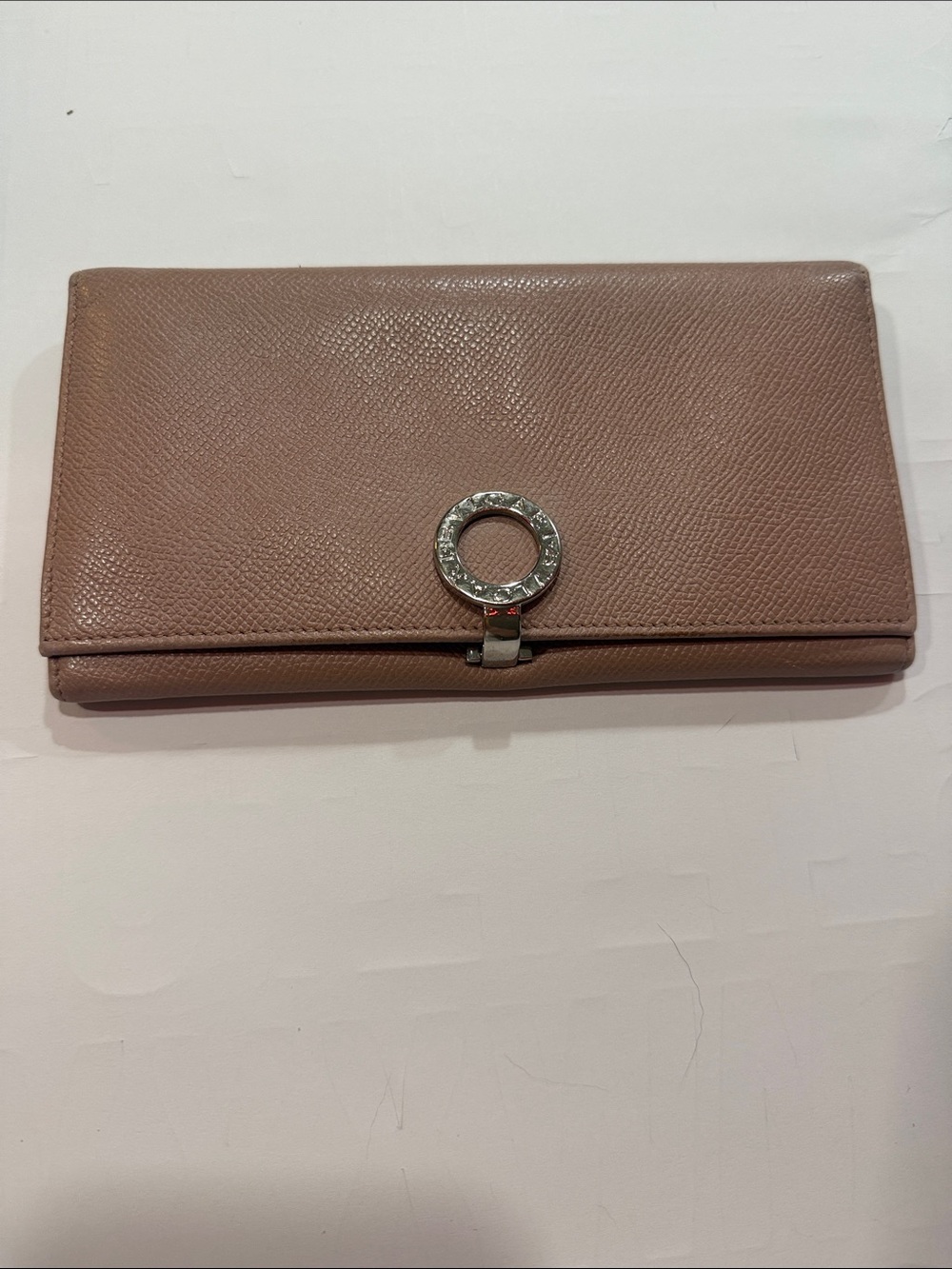 Authentic Bvlgari  Leather Continental Wallet - Blush Pink Silver logo Ring